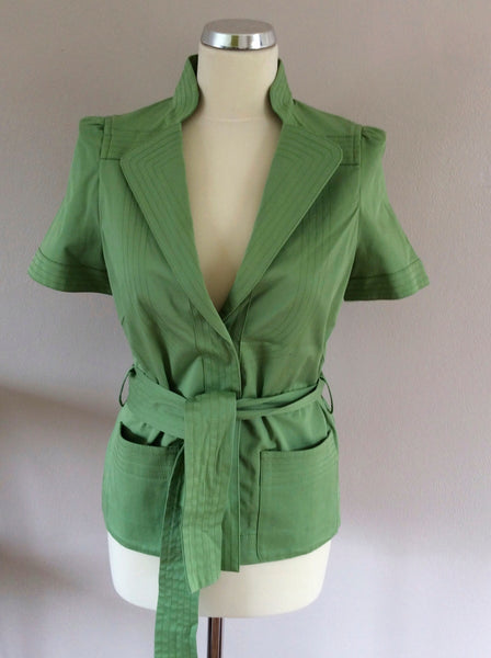 Jaeger Light Green Short Sleeve Belted Cotton Jacket Size 10 - Whispers Dress Agency - Sold - 1