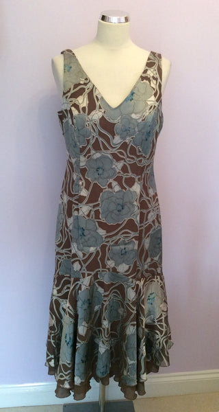 Brand New Tara Brown & Silver Grey Floral Print Dress Size 12 - Whispers Dress Agency - Sold - 1