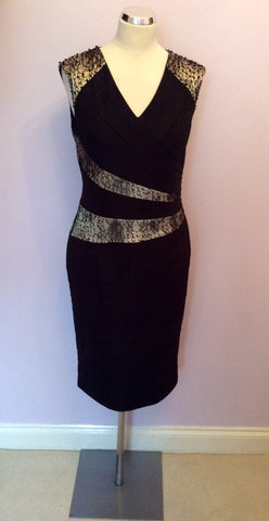 Brand New Alexon Black & Pale Gold Lace Trim Occasion Dress Size 14 - Whispers Dress Agency - Womens Dresses - 1