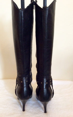 Russo Black Leather Studded Trim Heeled Boots Size 5/38 - Whispers Dress Agency - Sold - 5