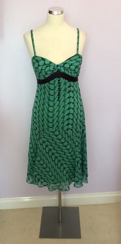 Ted Baker Green & Black Print Silk Dress Size 2 UK 8/10 - Whispers Dress Agency - Womens Dresses - 1