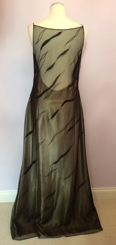 Bronze & Black Beaded Net Overlay Long Evening Dress Size 14 - Whispers Dress Agency - Womens Dresses - 2