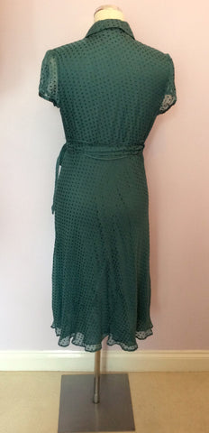 Monsoon Green Spotted Silk Blend Wrap Dress Size 12 - Whispers Dress Agency - Sold - 3
