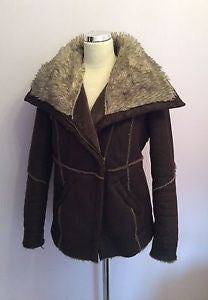 John Rocha Dark Brown Faux Leather Zip Up Flying Jacket Size 12 - Whispers Dress Agency - Womens Coats & Jackets - 1