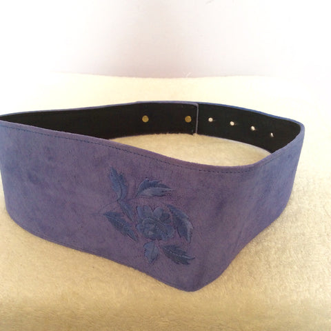 Vintage Laura Ashley Lavender Embroidered 4 Inch Wide Suede Belt Size 28" S/M - Whispers Dress Agency - Sold - 1