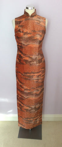 Vintage Orange & Brown Sparkle Long Dress Size 10 - Whispers Dress Agency - Sold - 1