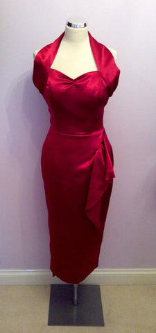 Vivien Holloway Deep Red Sateen 1950s Pencil Dress & Bolero Size 12 - Whispers Dress Agency - Sold - 3