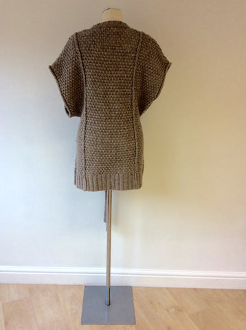 RONIT ZILKHA OATMEAL SLEEVELESS CARDIGAN SIZE XL - Whispers Dress Agency - Womens Knitwear - 2