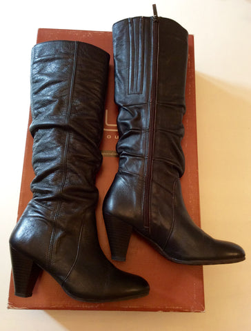 DUO DARK BROWN 'MESSINA' LEATHER SLIM LEG KNEE HIGH BOOTS SIZE 5/38 - Whispers Dress Agency - Sold - 1