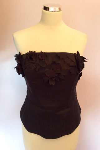Coast Black Silk Appliqué Flower Trim Bustier Top Size 16 - Whispers Dress Agency - Sold