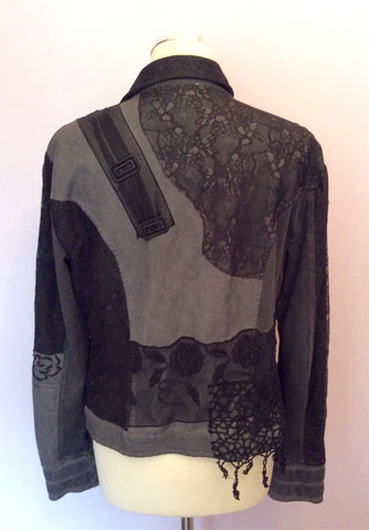 Elisa Cavaletti Black & Grey Embroidered & Lace Trim Jacket Size XL - Whispers Dress Agency - Sold - 3