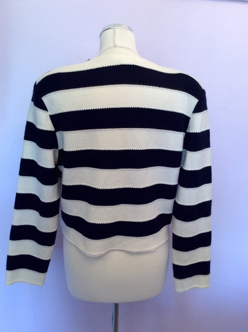 Vintage Rodier Navy Blue & Ivory Stripe Wool Blend Cardigan/Jacket Size 12 - Whispers Dress Agency - Womens Vintage - 2