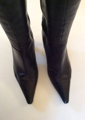 CLARKS BLACK LEATHER & SUEDE LACE UP TOPS KNEE LENGTH BOOTS SIZE 7/40 - Whispers Dress Agency - Womens Boots - 3