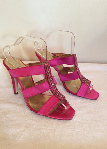 Brand New LK Bennett Fuchsia Pink Satin Jewelled Heel Mules Size 7/40 - Whispers Dress Agency - Sold - 2
