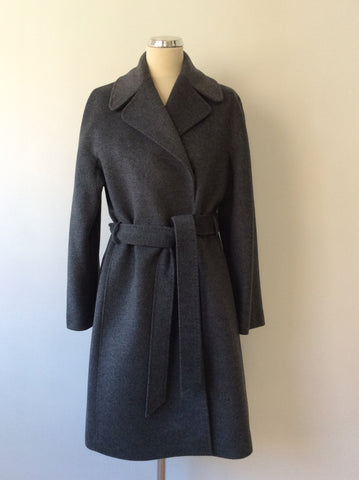 JAEGER GREY WOOL & CASHMERE DOUBLE BREASTED BELTED KNEE LENGTH COAT SIZE 12 - Whispers Dress Agency - Sold - 2