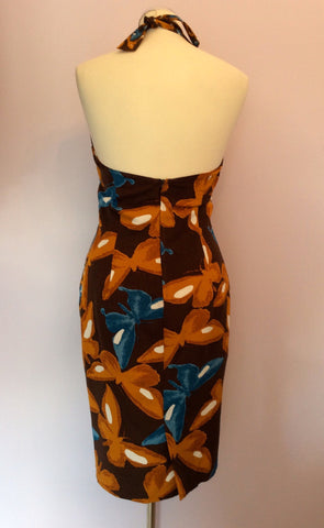 Maska Brown & Blue Butterfly Print Halterneck Pencil Dress Size 8/10 - Whispers Dress Agency - Womens Dresses - 3