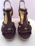 Guess Dark Brown Leather Wedge Heel Sandals Size 6/39 - Whispers Dress Agency - Womens Sandals - 3