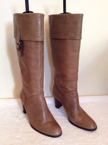 Moda In Pelle Camel Leather Knee Length Boots Size 5/38 - Whispers Dress Agency - Womens Boots - 1