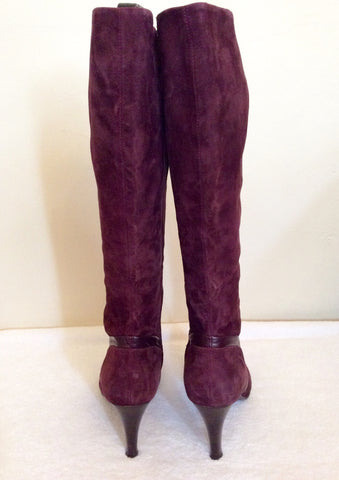 Marks & Spencer Burgundy/ Wine Suede Knee Length Boots Size 7/40.5 - Whispers Dress Agency - Sold - 4