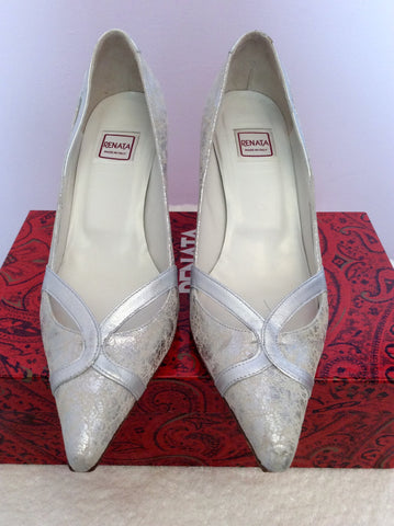 Renata Silver Leather Heeled Court Shoes Size 6.5/39.5 - Whispers Dress Agency - Womens Heels - 2