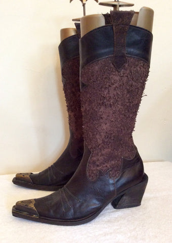 Italian Leather Dark Brown Toe Capped Cowboy Boots Size 6/39 - Whispers Dress Agency - Sold - 3