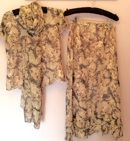 Gold By Michael H Pink & Grey Print Top, Skirt & Wrap Outfit Size 10 - Whispers Dress Agency - Sold - 1