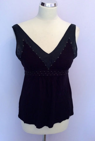 TED BAKER BLACK BEADED & SILK TRIM SLEEVELESS TOP SIZE 2 UK 10 - Whispers Dress Agency - Womens Tops - 1