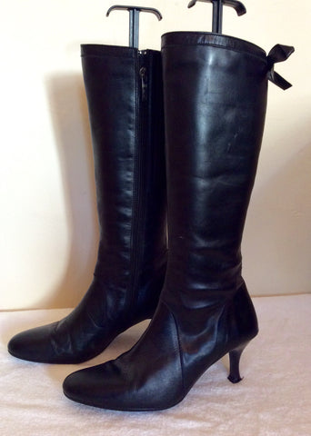 Duo Black Leather Bow Trim Knee High Boots Size 6/39 - Whispers Dress Agency - Sold - 2