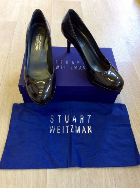 STUART WEITZMAN FOR RUSSELL & BROMLEY DARK GREY PATENT LEATHER HEELS SIZE 6/39 - Whispers Dress Agency - Sold - 1
