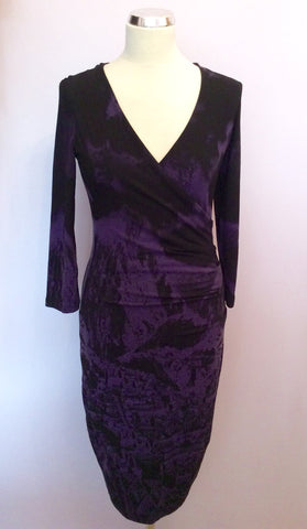 Isabel De Pedro Black & Purple Print Wrap Style Dress Size 10 - Whispers Dress Agency - Sold - 1