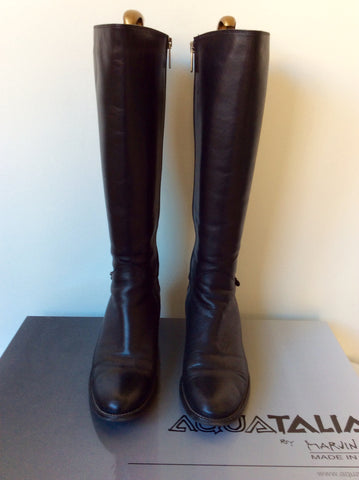 Russell & Bromley Aquatalia Black Leather Quilted Heel Riding Boots Size 6/39 - Whispers Dress Agency - Sold - 2
