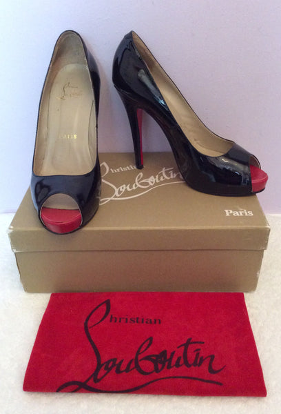 Christian Louboutin Black Patent Leather Peeptoe Heels Size 6/39 - Whispers Dress Agency - Sold - 1