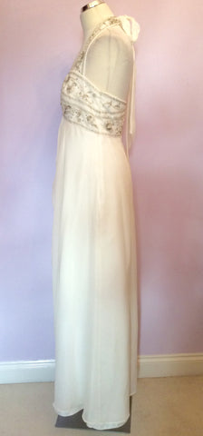 Monsoon Ivory Beading & Embroidered Halterneck Silk Wedding Dress Size 14 - Whispers Dress Agency - Womens Dresses - 4