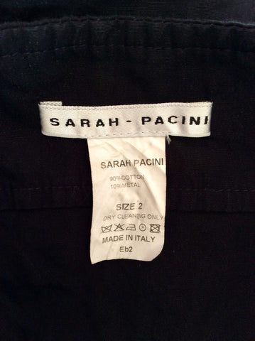 Sarah Pacini Black High Waisted Wide Leg Cotton Trousers Size 2 UK 12 - Whispers Dress Agency - Sold - 3