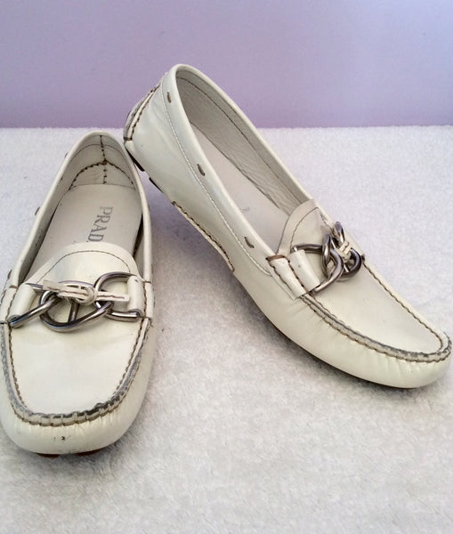 Prada White Patent Leather Loafers Size 5/38 - Whispers Dress Agency - Sold - 1