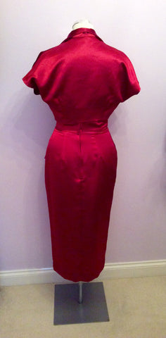 Vivien Holloway Deep Red Sateen 1950s Pencil Dress & Bolero Size 12 - Whispers Dress Agency - Sold - 2