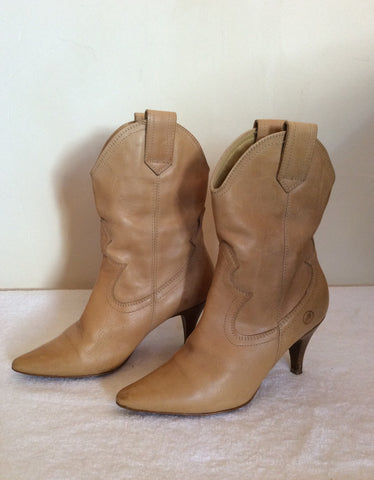 Bronx Camel Cowboy Style Leather Ankle Boots Size 3.5/36 - Whispers Dress Agency - Womens Boots - 2