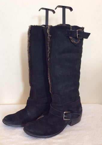 Bronx Black Suede Faux Fur Lined Boots Size 5/38 - Whispers Dress Agency - Sold - 3