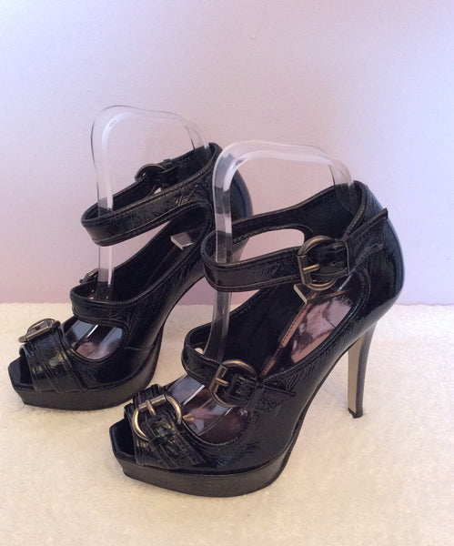 Carvela Black Patent Leather Buckle Trim Peeptoe Heels Size 4/37 - Whispers Dress Agency - Sold - 1