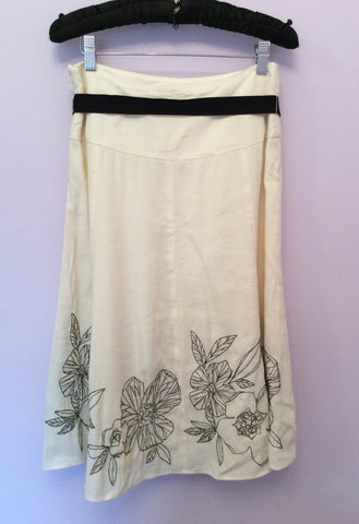 Monsoon White & Black Floral Embroidered Linen Blend Skirt Size 8 - Whispers Dress Agency - Womens Skirts - 2