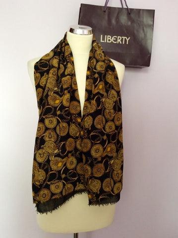 Saldarini For Liberty Black & Gold Print Silk & Wool Scarf - Whispers Dress Agency - Sold - 1