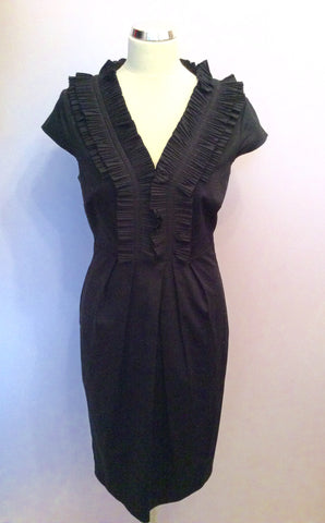 Coast Black Frill Neckline Pencil Dress Size 12 - Whispers Dress Agency - Womens Dresses - 1