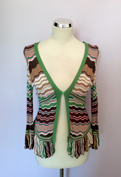 KAREN MILLEN MULTI COLOURED STRIPE FINE KNIT CARDIGAN SIZE 2 UK 10 - Whispers Dress Agency - Womens Knitwear - 1
