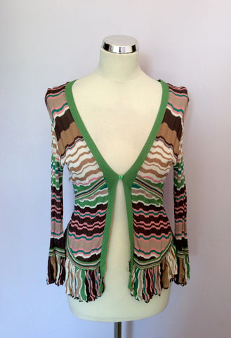 KAREN MILLEN MULTI COLOURED STRIPE FINE KNIT CARDIGAN SIZE 2 UK 10 - Whispers Dress Agency - Womens Knitwear - 1