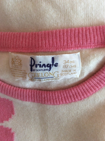 Vintage Pringle Ivory & Pink Flower Lambswool Jumper Size 34" UK S/M - Whispers Dress Agency - Sold - 3