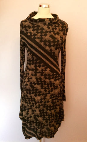 Isabel De Pedro Black & Brown Print Long Sleeve Dress Size 14 - Whispers Dress Agency - Sold - 1