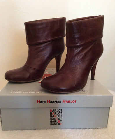 HARD HEARTED HARLOT RUBINO BROWN LEATHER ANKLE BOOTS SIZE 3.5/36 - Whispers Dress Agency - Womens Boots - 3