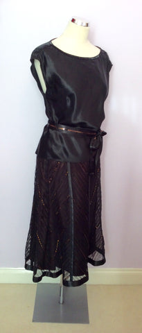 Country Casuals Brown Silk Top & Net Overlay Skirt Size 12 - Whispers Dress Agency - Womens Eveningwear - 5