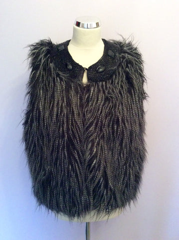 Cynthia Rowley Black & Grey Faux Fur Beaded Trim Gilet Size M/L - Whispers Dress Agency - Womens Gilets & Body Warmers - 1