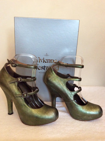 Vivienne Westwood Metalic Green Leather Strap Heels Size 4/37 - Whispers Dress Agency - Sold - 1